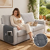 abordables Housse de canapé-Ensemble de 1 housse d'accoudoir imperméable gris foncé pour canapé, avec 2 grandes poches latérales pour télécommande TV, antidérapante, résistante et lavable, idéale pour le salon.