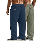economico Classico-Per uomo Pantaloni di Lino Pantaloni Pantaloni Estivi Pantaloni Larghi Pantaloni da Spiaggia Coulisse Elastico in vita Gamba Dritta Semplice Comodità Traspirante Lunghezza intera Casuale Quotidiano