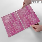 cheap Wall Stickers-10PCS 17x23cm Peel and Stick Thick Pink Purple Mosaic Pattern PVC Wall Stickers, American Vintage Style Self-Adhesive Removable Wallpaper for Renters, for Bedroom Bathroom Cabinet, Easy to Install