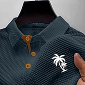 economico Polo classica da uomo-Per uomo Polo in seersucker di seta ghiaccio Maglia da golf Casuale Lavoro Bavero Manica Corta Essenziale Moderno Albero di Cocco Jacquard Bottoni Estate Primavera Vestibilità regolare Blu Nero