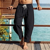abordables Día festivo-Hombre Pantalones de lino Pantalones Pantalones bombachos holgados Correa Cintura elástica Plano Comodidad Transpirable Longitud total Diario Exterior Festivos Vacaciones Moda Negro Blanco Rígido
