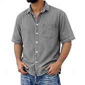 cheap Men's Casual Shirts-SoftFade™ Men's Shirt Casual Shirt Cotton Acid Wash Shirt Light Green Pink Gray Light Blue Short Sleeve Plain Textured Shirt Collar Casual Daily Clothing Apparel Cotton