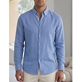 cheap Men's Button Down Shirts-Men's Shirt Dress Shirt Button Down Shirt Solid Color Outdoor Business Blue Long Sleeve Button Down Collar Summer Spring Clothing Apparel Buttons
