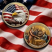  Monedă comemorativă aniversară de 250 de ani a SUA – design cu vultur patriotic și steag american, monedă de colecție aurie și argintie pentru Ziua Independenței, veterani și colecționari de istorie a SUA