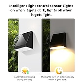 billige Vegglamper til utendørsbruk-2 stk. utendørs solcelledrevne IP65 vanntette LED-vegglamper med bevegelsessensor, vaskelys for hage, terrasse, gårdsplass, gjerde, trapper, veranda, terrasse, dekorativ utendørs LED-belysning med