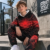 cheap Boy's 3D Vision &amp; Geometry-Boys' 3D Graphic Lightning Hoodie &amp; Sweatpants Set Sports Suit Tracksuits Long Sleeve 3D Print Spring Fall Sports Fashion Casual Kids 4-12 Years Hooded Outdoor Street Regular Fit