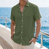 billiga Semester-Herr Skjorta Linneskjorta Sommarskjorta Strandskjorta Hawaii skjorta Ensfärgat Ledigt Dagligen Svart Vit Ljusgrön Rodnande Rosa Kortärmad Krage Vår &amp; sommar Sommar Kläder Slät