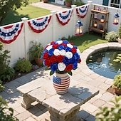 cheap Artificial Flower-24 Artificial Roses For July 4th Decoration, Red, White, And Blue Patriotic Floral Arrangement, Realistic Velvet Silk Roses, Sold In Bulk For Memorial Day Centerpieces And Home Decor
