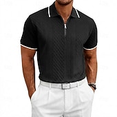 cheap Men's Classic Polo-Men's Polo Polo Shirts Casual Daily Quarter Zip Short Sleeve Fashion Basic Plain Jacquard Zipper Spring &amp; Summer Summer Spring Regular Fit Blue Black White Burgundy Navy Blue khaki Polo