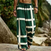 cheap Men's Printed Casual Pants-Men's Geometric Color-blocking Trousers Casual Pants Baggy Pants Mid Waist Boho Home Outdoor Vacation Elastic Drawstring Waist Linen-Like Pants with Pockets Summer Spring 3D Print Black Red Green