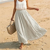 cheap Vacation Skirts-Women's Linen Blend Vacation Skirt Casual Maxi High Waist Skirts Holiday turmeric White Sky Blue Dark Green Summer