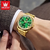 voordelige Quartz Watches-OLEVS Mens Luxury Watch Classic Green Face Two Tone Silver Gold Stainless Steel Waterproof Quartz Wristwatch with Date Luminous Hands Business Dress Fashion Watches for Men Gifts