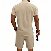 economico Camicie di lino-Per uomo Camicia di lino Due pezzi Set Camicia E Shorts Shorts di Lino Shorts da Spiaggia Impostare Semplice Quotidiano All'aperto Vacanza Collo ripiegato Manica Corta Estate Moda Casual Confortevole