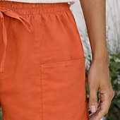 billige Bukser-Dame Shorts Sommershorts Strandshorts Ferie Mote Fritid hverdag Kort Høy Midje Helfarge عادي Snorer Lomme Elastisk midje Komfort Myk Pustende Uelastisk Gateklær Strand Ferie Mørkebrun Grønnblå Svart