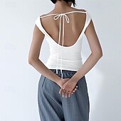 economico T-shirt semplice-Per donna Maglietta Arricciato Semplice Elegante Moda Sexy Senza Maniche Senza Spalle Top Regolari Quotidiano Uscire Weekend Nero Bianco Estate Primavera