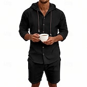 Χαμηλού Κόστους Βαμβακερό Λινό Πουκάμισο-Ανδρικά Πουκάμισο λινό 2 Κομμάτια Σετ πουκαμίσου Και Σορτσάκια Σορτς από λινό Σορτς παραλίας Σειρά Σκέτο Καθημερινά ΕΞΩΤΕΡΙΚΟΥ ΧΩΡΟΥ Διακοπές Με Κουκούλα Μακρυμάνικο Καλοκαίρι Άνοιξη