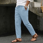 economico retrò-Per uomo Pantaloni Estivi Pantaloni da Spiaggia Coulisse Tasca Elastico in vita Semplice Comodità Traspirante Lunghezza intera Quotidiano Spiaggia Vacanza Vacanza Hawaiano Blu Nero Inelastico