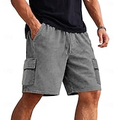 abordables Shorts décontractés-Shorts cargo pour homme SoftFade™ Shorts 100 % coton Shorts délavés avec poches Taille élastique Unie Lavée Confortable Respirant Longueur genoux Décontracté Extérieur Plage Vacances Mode Noir Marine