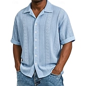 Χαμηλού Κόστους Ανδρικά Smart Casual πουκάμισα-Ανδρικά Πουκάμισο Υφή Πουκάμισο με κουμπιά Πουκάμισο ζακάρ Μαύρο Λευκό Πράσινο Ανοικτό Βαθυγάλαζο Βυσσινί Κοντομάνικο Γεωμετρικό Πέτο Καθημερινά ΕΞΩΤΕΡΙΚΟΥ ΧΩΡΟΥ Ζακάρ Ρούχα Κομψό στυλ street