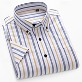 baratos camisas masculinas oxford-Homens Camisa Social Saia camisa de botão Camisa Oxford Bloco de cor Casual Diário Branco Amarelo Azul Marinha Azul Royal Manga Curta Aberto para a Lateral Verão Primavera Roupa Patchwork
