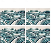 お買い得  Placemats＆Coasters＆Trivets-夏の海をイメージしたダイニングプレイスマット、ポリエステル100％の長方形テーブルマット、海の幾何学模様デザイン、洗濯機洗い可能、耐熱性、耐久性のあるテーブルプロテクター、モダンなホームキッチン