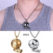 Χαμηλού Κόστους 2026 Παγκόσμιο Πρωτάθλημα Ποδοσφαίρου-Κολιέ ποδοσφαίρου 4 τεμαχίων για άνδρες αγόρια, κοσμήματα μενταγιόν από ανοξείδωτο ατσάλι με μπάλα ποδοσφαίρου και σχαράκι, κολιέ αθλητικού ποδοσφαίρου για εφήβους αθλητές, χρυσά και ασημένια χρώματα,