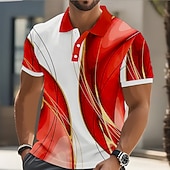  男性用 幾何学的な ライン ポロシャツ 半袖 ポロシャツ 襟付きシャツ カジュアル アスレイジャー ボタン 春夏 ブルー イエロー ルビーレッド