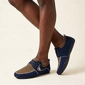 voordelige Casual Veterschoenen-Herenschoenen in blauwbruin met veters, comfortabele loafers met contrasterend paneel, geschikt voor dagelijks gebruik, reizen, autorijden, kantoor, weekendoutfits en een stijlvolle casual herenlook.
