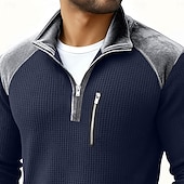 abordables Camiseta de punto gofre-Hombre Henley Shirt Camiseta de punto gofre Camisas de hombre con coderas Manga Larga Cremallera de un cuarto Otoño invierno Primavera Otoño Retro Antiguo Casual Bolsillos Cerrar Retazos Casual
