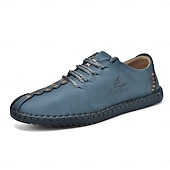 billiga Snygga snörskor-Handsydda snörskor för män, mjuka och bekväma loafers i vintagestil, lämpliga för vardagsbruk, resor, stadspromenader och eleganta vardagsutflykter.