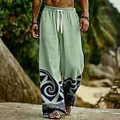 abordables Pantalons décontractés imprimés pour hommes-Homme Géométrique Ethnique Art abstrait Pantalons Pantalon décontracté Pantalons Amples Taille Moyenne Boho Vintage Rétro Maison Extérieur Vacances Taille élastique avec cordon de serrage Pantalon en