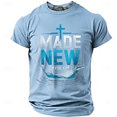  Maglietta Bibbia Maschile Fatto Nuovo 2 Cor 5 17 Versetto Biblico Cristiano Religioso Blu Croce Spruzzo D'acqua Ispirazionale T-shirt Grafica Casual Manica Corta Chiesa Wear Abbigliamento Designer