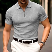 voordelige Klassieke polo voor heren-Voor heren Polo met rits Met Textuur Casual Feestdagen Revers Kwart ritssluiting Korte mouw Modieus Basic Effen Jacquard Kwart ritssluiting Zomer Lente Getailleerd Zwart Wit Bordeaux khaki Leger