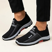 cheap Casual Sneakers-Men's Black Slip-On Sport Sneakers Breathable Mesh Lightweight Comfort Walking Shoes for Adult Men, Daily Commuting, Outdoor Walking, Travel and Casual Weekend Use