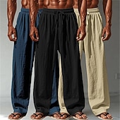 billige Klassisk-Herre Linbukser Bukser Sommerbukser Posete bukser Strandbukser Snorer Elastisk midje Rett ben عادي Komfort Pustende Full lengde Avslappet Daglig utendørs Ferie Mote Hvit + Svart + Grå Svart+blå+grønn