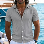  Муж. Рубашка Льняная рубашка Летняя рубашка Пляжная рубашка Гавайская рубашка Сплошной цвет Повседневные Пляж Черный Белый Светло-зеленый Розовый С короткими рукавами Воротничок Весна лето Лето Одежда