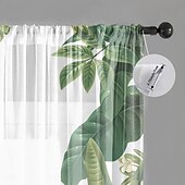 economico Tende trasparenti-Tenda trasparente per finestre, adatta a tutte le stagioni, per camera da letto e soggiorno, con asta, motivo floreale dipinto a inchiostro, effetto morbido e nebbioso, elegante e leggera.