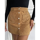 cheap Casual Skirts-Women's Vacation Skirt Fashion Casual Mini High Waist Skirts Plain Pocket Inelastic Daily Street Black Yellow Pink Wine Spring