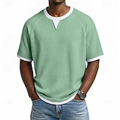 preiswerte T-Shirt mit Waffelstrick-Herren Waffel T-Shirt T-Shirt Kurzarm V Ausschnitt Sommer Frühling Ganzjahres Einfarbig Texture Mode Designer Lässig 2 in 1 Raglanärmel Lässig Täglich Outdoor Hellblau Schwarz Hellgrün Top T-Shirt