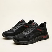 baratos Tênis Casuais-Tênis esportivo casual masculino preto com cadarço, leve, respirável e confortável para caminhada, ideal para uso diário, viagens, lazer ao ar livre, atividades de fim de semana e um estilo ativo para o dia a dia.