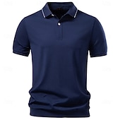 abordables Polo classique pour homme-Homme Polo Chemise de golf Occasionnel Rue Revers Manche Courte Basique Moderne Uni Poids Léger Boutons Été Printemps Coupe régulière bleu marine Kaki Gris Bleu clair Polo