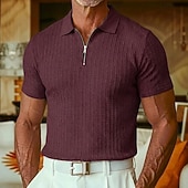 billiga Herrars klassiska polo-Herr Strukturerad Quarter Zip Polo Ledigt Utomhus Fjärdedels blixtlås Kortärmad Mode Modern Ensfärgat Jacquard Stickat Sommar Vår Vår &amp; Höst Smal passform Svart Vit Vinröd Marinblå Khaki grön Armégrön