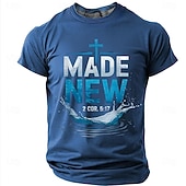  Maglietta Bibbia Maschile Fatto Nuovo 2 Cor 5 17 Versetto Biblico Cristiano Religioso Blu Croce Spruzzo D'acqua Ispirazionale T-shirt Grafica Casual Manica Corta Chiesa Wear Abbigliamento Designer
