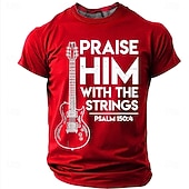  T-shirt pour hommes Bible Louez-le avec les Cordes Guitare Électrique Psaume 150 4 Musicien Chrétien Leader de Louange T-shirt Graphique Décontracté À Manches Courtes Vêtements de Groupe Église