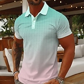 voordelige Heren Geometrisch Polo-Men's Gradient Geometic Polo Shirts Short Sleeve Polo Shirts Collared Shirts Casual Athleisure Daily Wear 3D Print Buttons Breathable Mesh Spring &amp; Summer Blue Brown Green