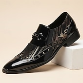 Χαμηλού Κόστους Δερμάτινα Loafers Premium-Ανδρικά μαύρα μοκασίνια από λουστρίνι με κεντημένη μύτη και μεταλλικό στέλεχος, για γάμους, δεξιώσεις, πάρτι, χορούς, νυχτερινά κέντρα και βραδινές εξόδους ανδρών.