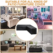 رخيصةأون أغطية أثاث الفناء-أغطية أثاث الحدائق على شكل حرف L، مقاومة للماء والغبار، مناسبة لأثاث الحدائق الخارجية، لحماية الأرائك والأثاث الخارجي، وواقيات العشب الشتوية (215 × 215 × 87 سم، أسود)