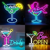 levne Dekorativní světla-Neonový LED nápis pro koktejlový bar, nastavitelný jas napájený přes USB, svítící párty světlo pro vnitřní bary, restaurace, hospody, salónky, domácí bary, noční kluby, jídelny, párty a ambientní