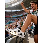  Teniși din pânză pentru bărbați cu imprimeu de fotbal – pantofi casual cu șireturi și model de fotbal pentru ziua meciului, evenimente sportive, ținute de stradă și purtare zilnică