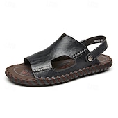 abordables Sandalias de Vacaciones-Sandalias marrones de tiras en el talón para hombre, calzado casual de verano con puntera abierta, ligero y cómodo para actividades al aire libre, ideales para vacaciones en la playa, viajes, uso en resorts, ocio diario y climas cálidos.